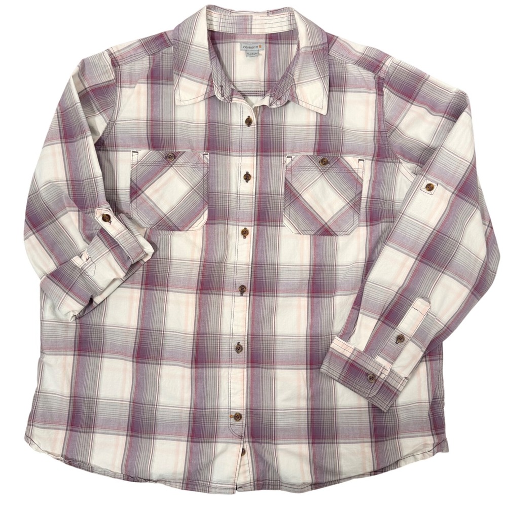 Carhartt Womens Lightweight Button Down Plaid Shirt XL Outdoor Sun‎ Protection